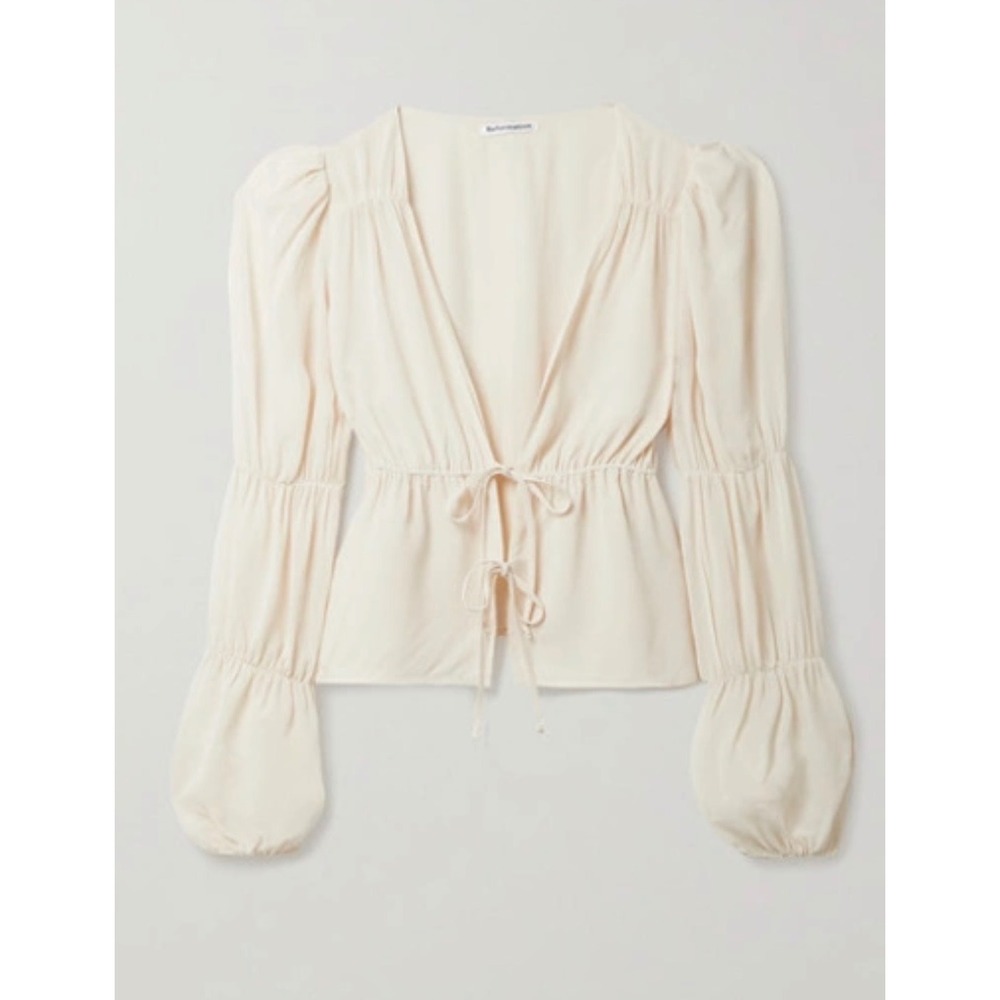 Reformation Heartthrob Tie-front Blouse Womens XL Cream Excellent Georgette Top